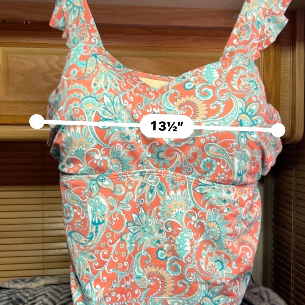 Isaac Mizrahi Live Paisley Tankini Top Ruched Ruffle Size 20W - Picture 6 of 8